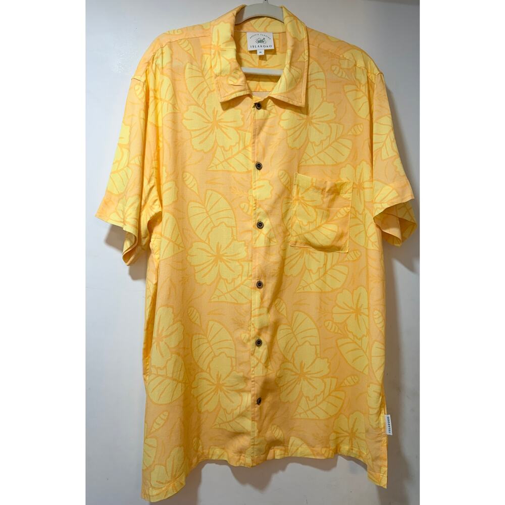 Islakoko Pacific Fashion Men's 3XL Yellow Floral Hawaiian Shirt Tropical Aloha
